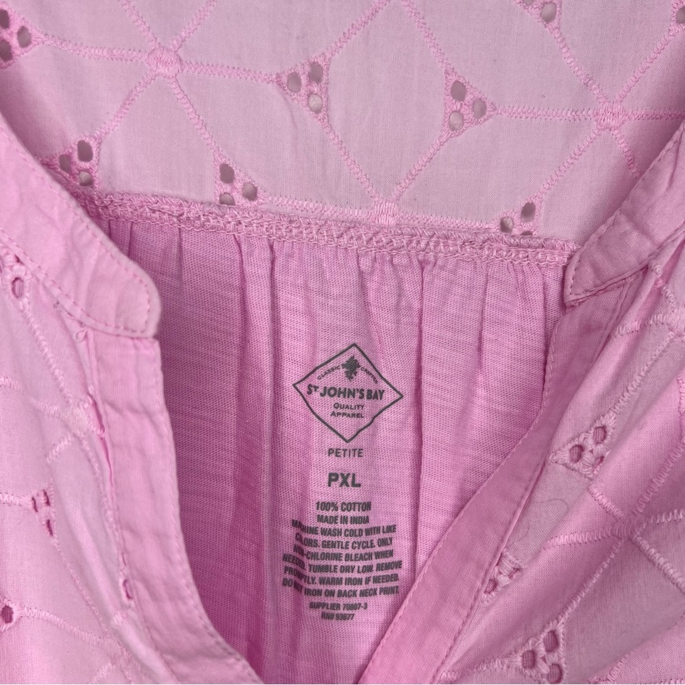 St. John's Bay Light Pink Eyelet Blouse Sz XL Short Sleeve Lined V-Neck Top - Picture 5 of 11